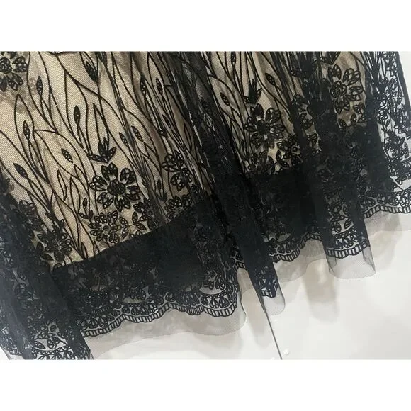 Metro Wear Skirt Black Mesh Floral Overlay Tan Lining Sz PS Elastic Waist 28 - Picture 13 of 14